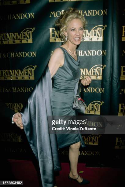 American actress Ally Walker, wearing a grey dress with a grey shawl, attends Entertainment Tonight's 3rd Annual Post-Emmy Bash, held at Cicada...