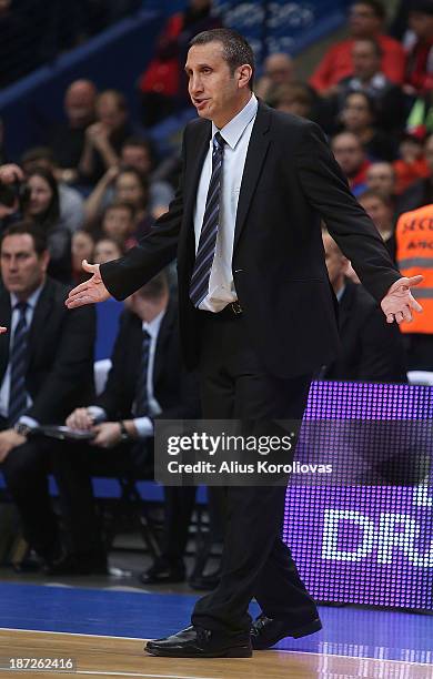 David Blatt, Head Coach of Maccabi Electra Tel Aviv in action during the 2013-2014 Turkish Airlines Euroleague Regular Season Date 4 game between...