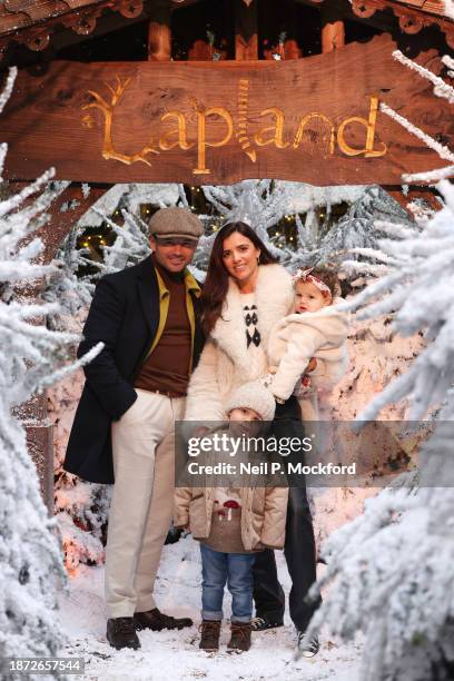 Lucy Mecklenburgh and Ryan Thomas with their children Roman and Lilah Rae visit LaplandUK at Whitmoor Forest on December 21, 2023 in Windsor, England.