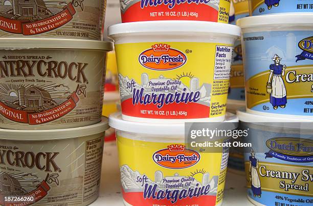 Dairy Fresh margarine, which contains trans fat, is displayed at a grocery store on November 7, 2013 in Chicago, Illinois. Although most margarine...