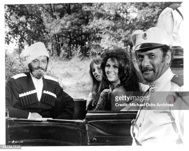 Actor David Opatoshu Actress Lainie Kazan and actor Eli Wallach on set of the movie "Romance of a Horsethief" in 1971.