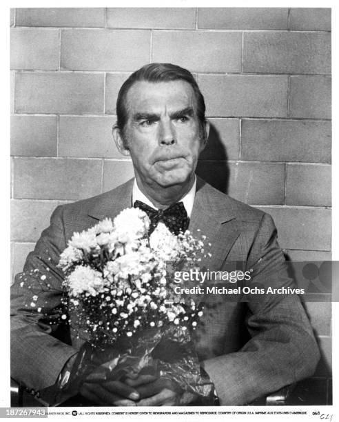 Actor Fred MacMurray on set of the Warner Bros movie "The Swarm" in 1978.