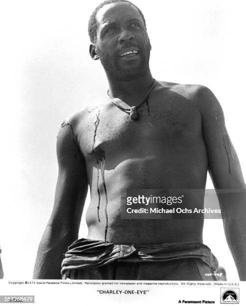 Actor Richard Roundtree on set for the Paramount movie "Charley-One-Eye " as The Black Man. Circa 1973.