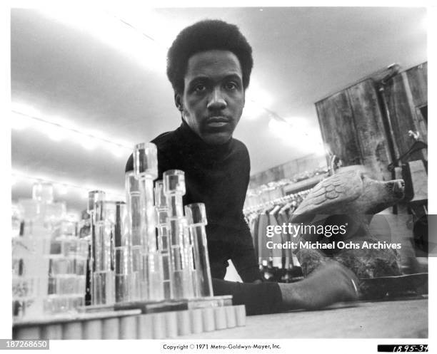 Actor Richard Roundtree on set of the movie" Shaft" as John Shaft. Circa 1971.