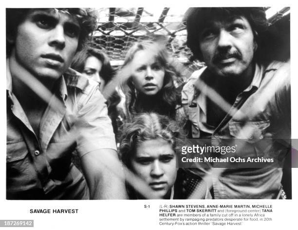 Actor Shawn Stevens, actresses Anne-Marie Martin and Michelle Phillips, actor Tom Skerritt and actress Tana Helfer on set of the 20th Century-Fox...