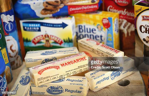 Stick margarine and other food items which contain trans fat are shown on November 7, 2013 in Chicago, Illinois. The U.S. Food and Drug...