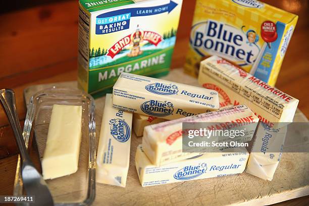 Stick margarine and other food items which contain trans fat are shown on November 7, 2013 in Chicago, Illinois. The U.S. Food and Drug...