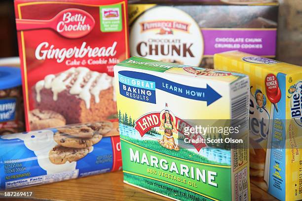 Food items which contain trans fat are shown on November 7, 2013 in Chicago, Illinois. The U.S. Food and Drug Administration today proposed a rule...
