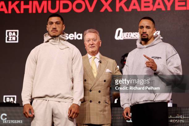 Manager and Promoter Frank Warren, Co-Owner of Queensberry Promotions, presents Jai Opetaia and Ellis Zorro to the media during the press conference...