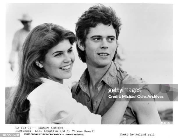 Actress Lori Loughlin and actor C.Thomas Howell on set of the Orion Picture movie "Secret Admirer" in 1985.