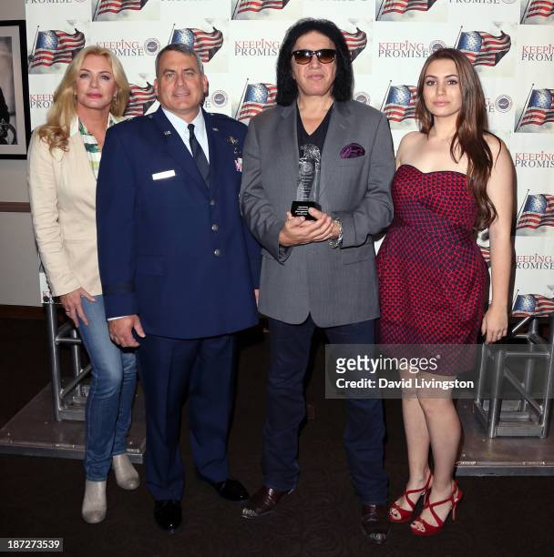 Shannon Tweed, Brig. Gen. David O'Brien, recording artist Gene Simmons and Sophie Simmons attend Gene Simmons being honored with the Durning...