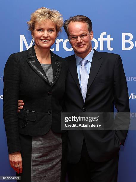 Carola Ferstl and Anton Vogelmeier arrive for the opening of the Microsoft Center Berlin on November 7, 2013 in Berlin, Germany. The Microsoft Center...