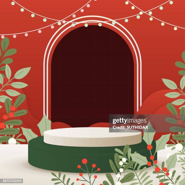 3d illustration christmas themed podium type three - christmas winter wonderland stock illustrations