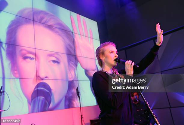 Singer Leslie Clio peforms at the opening of the Microsoft Center Berlin on November 7, 2013 in Berlin, Germany. The Microsoft Center Berlin, part of...