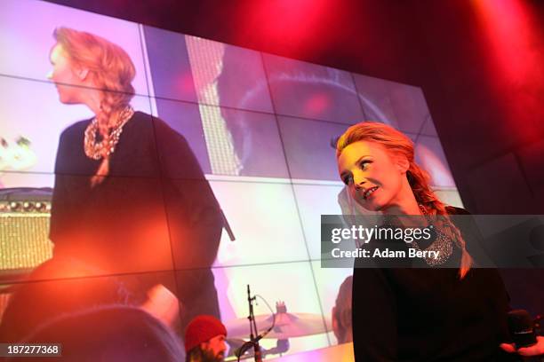 Singer Leslie Clio peforms at the opening of the Microsoft Center Berlin on November 7, 2013 in Berlin, Germany. The Microsoft Center Berlin, part of...