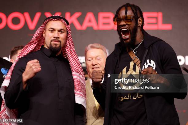 Deontay Wilder poses for a photograph with Joseph Parker during the press conference ahead of the Heavyweight fight between Deontay Wilder and Joseph...