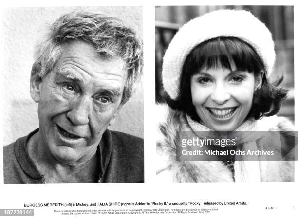 Actor Burgess Meredith and actress Talia Shire on set of the United Artist movie "Rocky II" in 1979.