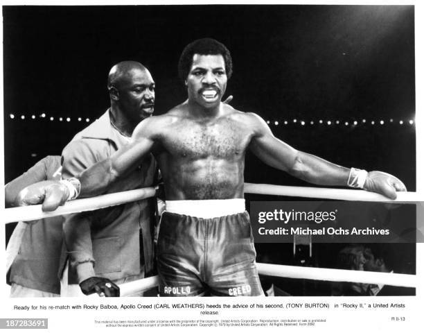 Actor Carl Weathers on set of the United Artist movie "Rocky II" in 1979.