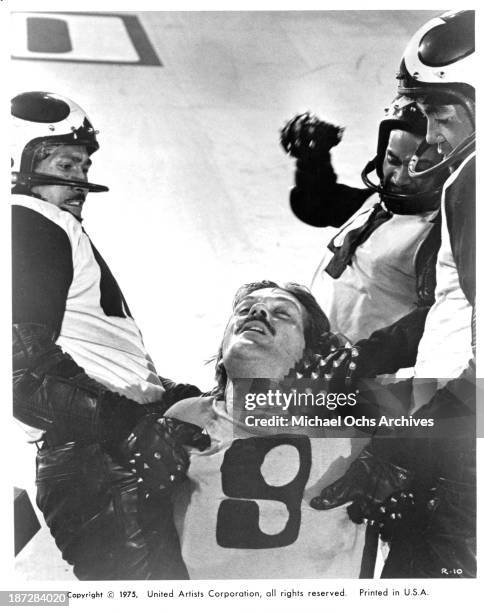 Actor John Beck on set of the United Artist movie "Rollerball" in 1975.