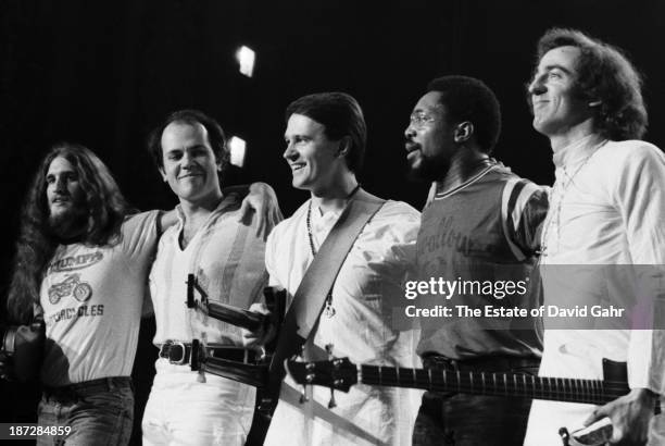 Jazz-fusion group Mahavishnu Orchestra on stage in February 1973 in New York City, New York.