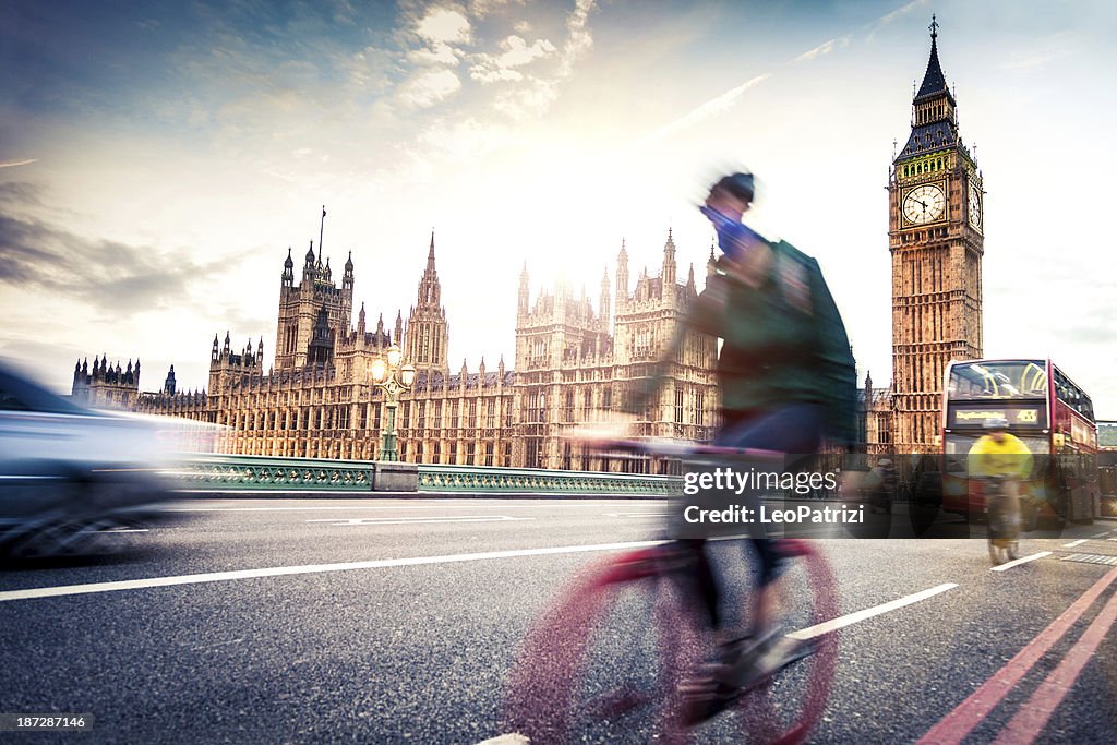 Commuter back home on Westminster Bridge