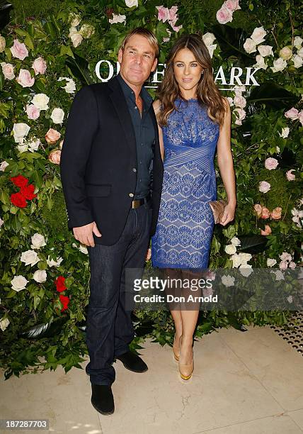 Shane Warne and Elizabeth Hurley attend a Queenspark breakfast to celebrate the brand's Summer 2013 collection on November 8, 2013 in Sydney,...