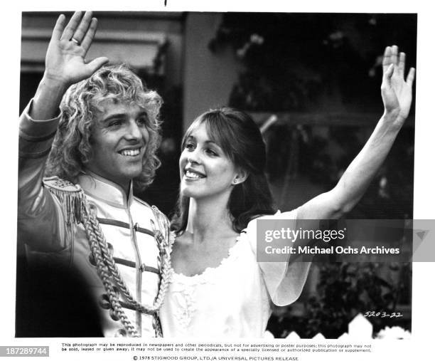 Musician Peter Frampton and Sandy Farina on set of the Universal Studios movie "Sgt. Pepper's Lonely Hearts Club Band" in 1978.