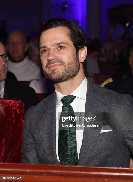 Prince Carl Philip of Sweden attends the concert "Christmas in Vasastan" at Gustaf Vasa Church on December 21, 2023 in Stockholm, Sweden.