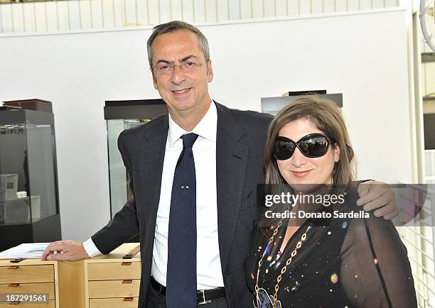 Carlo Traglio, CEO of Vhernier and Jennifer Hale attend Vhernier luncheon hosted by Jennifer Hale from C Magazine at Gagosian Gallery on November 7,...