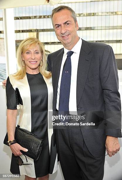 Mary Anne Weisberg and Carlo Traglio, CEO of Vhernier attends Vhernier luncheon hosted by Jennifer Hale from C Magazine at Gagosian Gallery on...
