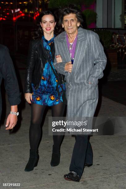 Sally Wood and musician Ronnie Wood of the Rolling Stones seen outside the Gansevoort Hotel on November 7, 2013 in New York City.