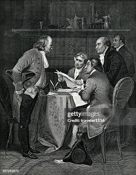 drafting the declaration of independence - john adams stock illustrations