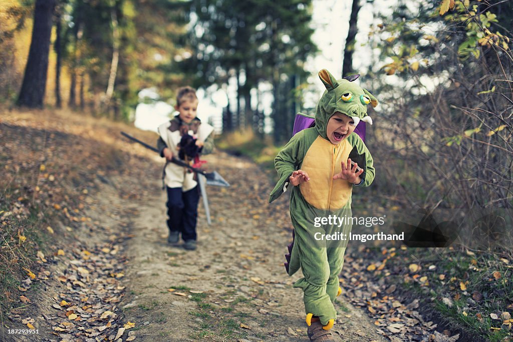 Dragon chased by a fearsome knight