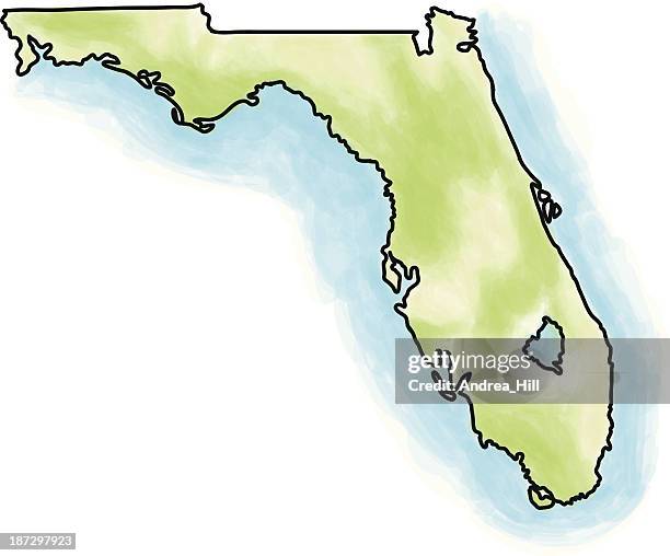 vector watercolor map of florida, isolated on white background - florida map art stock illustrations