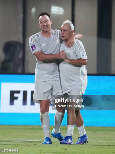 John Terry and Hristo Stoichkov are seen during the FIFA Legends match between Saudi Legends and World Legends at Al-Ahli Sports Club on December 21,...