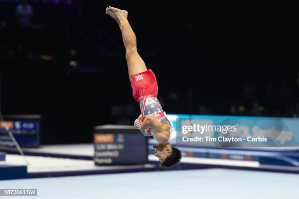 October 01: Jake Jarman of Great Britain performs his floor routine during Men's Qualifications at the Artistic Gymnastics World...