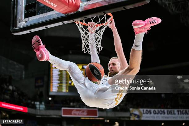 Dzanan Musa of Real Madrid dunks the ball during the Turkish Airlines EuroLeague Regular Season Round 16 match between between Real Madrid and...