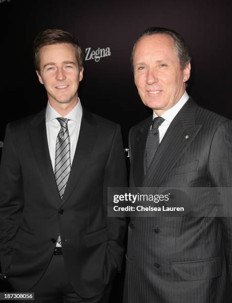 Actor Edward Norton and CEO of Ermenegildo Zegna Group Gildo Zegna attend Ermenegildo Zegna Global Store Opening hosted by Gildo Zegna and Stefano...