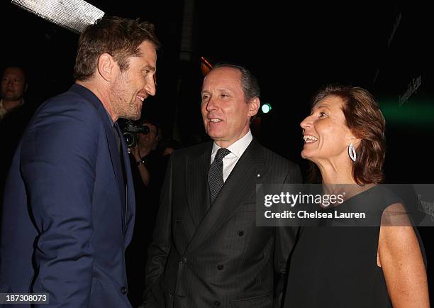 Actor Gerard Butler, CEO of Ermenegildo Zegna Group Gildo Zegna, and Image Director of Ermenegildo Zegna Group Anna Zegna, and attend Ermenegildo...