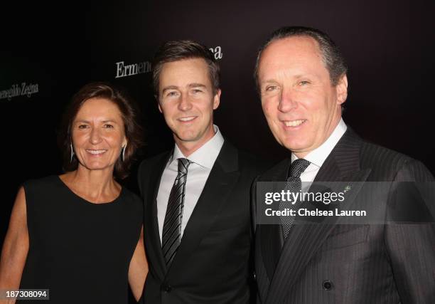 Actor Edward Norton, Image Director of Ermenegildo Zegna Group Anna Zegna, and CEO of Ermenegildo Zegna Group Gildo Zegna attend Ermenegildo Zegna...