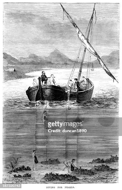 diving for pearls - pearl diver stock illustrations