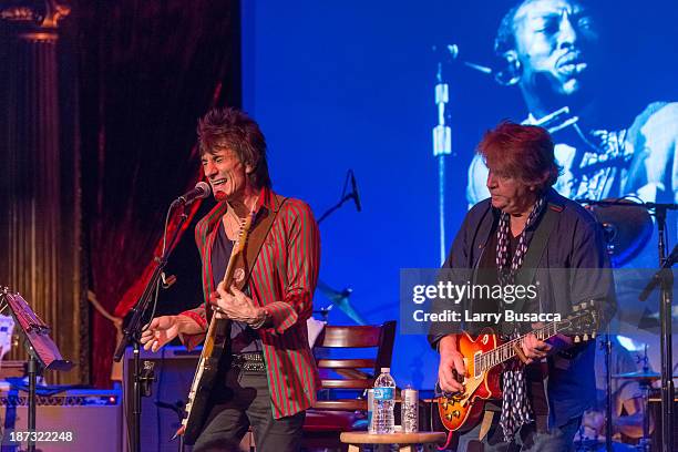 Ronnie Wood and Mick Taylor perform at The Cutting Room on November 7, 2013 in New York City. Ronnie Wood of the Rolling Stones made a rare club...