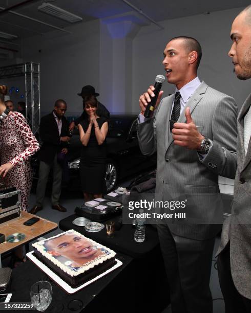 David Wilson of the New York Giants auctions a week with a Maserati at the launch of the new Maserati in Manhattan showroom and the preview of the...