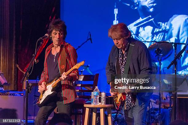 Ronnie Wood and Mick Taylor perform at The Cutting Room on November 7, 2013 in New York City. Ronnie Wood of the Rolling Stones made a rare club...