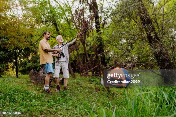 father and son camping - milan2099 stock pictures, royalty-free photos & images