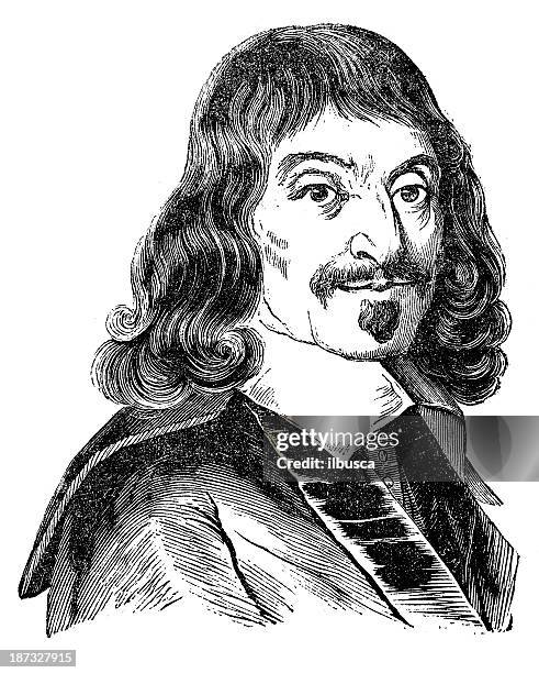 antique illustration of rené descartes - moustache stock illustrations