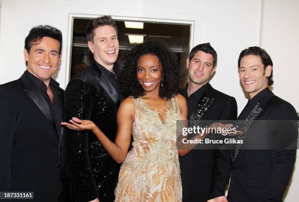 Carlos Marin, David Miller, Heather Headley, Sébastien Izambard and Urs Buhler pose backstage at "Il Divo: A Musical Affair: The Greatest Songs of...