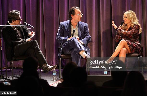Vice President of The GRAMMY Foundation Scott Goldman, producer Randall Poster and singer Lee Ann Womack speak onstage during The Drop: Divided &...