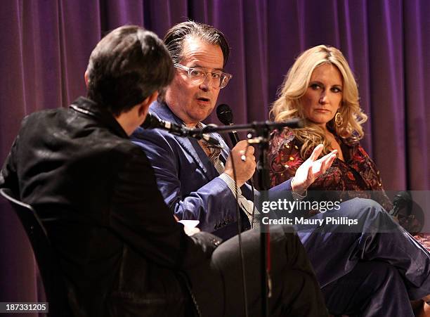 Vice President of The GRAMMY Foundation Scott Goldman, producer Randall Poster and singer Lee Ann Womack speak onstage during The Drop: Divided &...