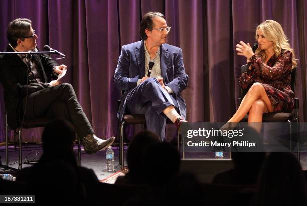 Vice President of The GRAMMY Foundation Scott Goldman, producer Randall Poster and singer Lee Ann Womack speak onstage during The Drop: Divided &...